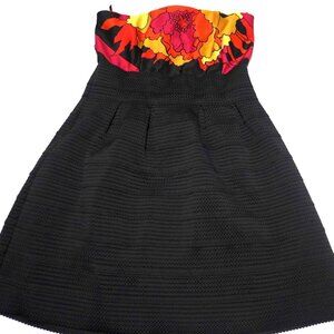 New York & Company Strapless Floral Dress Women's XL Yellow Orange Black